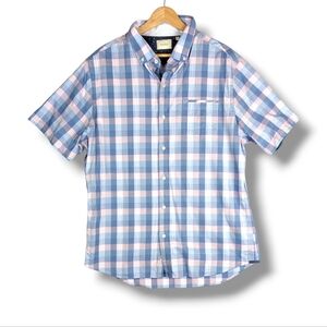 7 Diamonds Mondaze Short Sleeve Button Front Shirt XL Pink Blue Plaid smk-6240